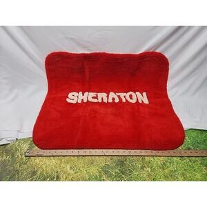 Vintage SHERATON Hotel Plush Bath Rug Mat RARE Red White 30" x 26"